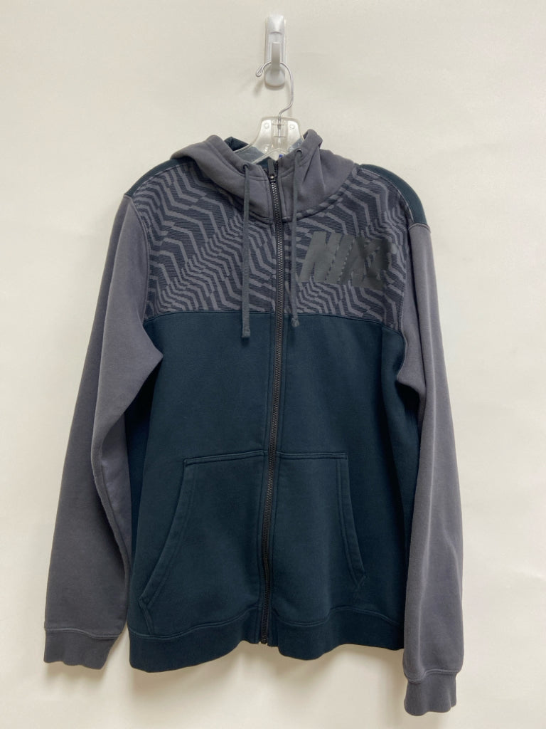 Nike Size L Charcoal/Black Hooded Zip Down Fleece Men&