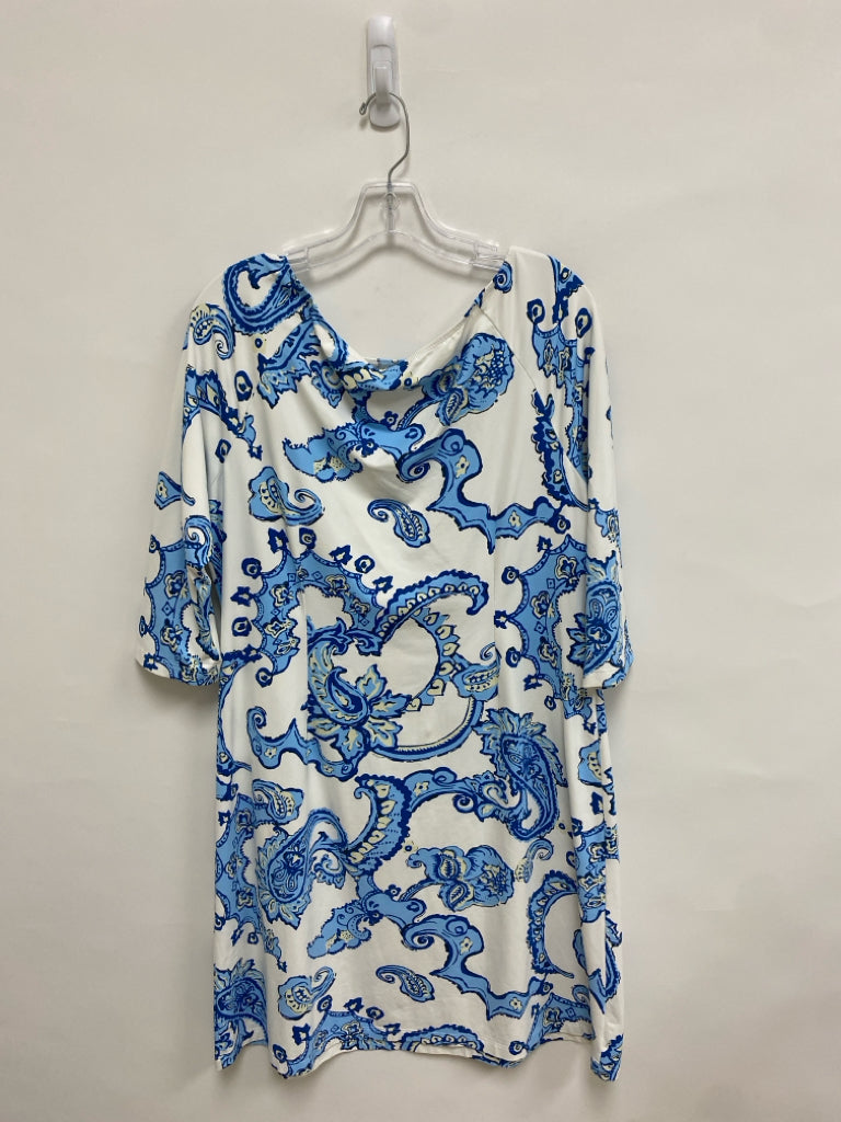 J McLaughlin Size XL White Blue Paisley 3/4 Sleeve Ladies Dress