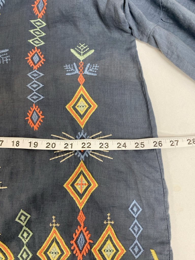 JOHNNY WAS Size L Slate Blue Embroidered Ladies Top