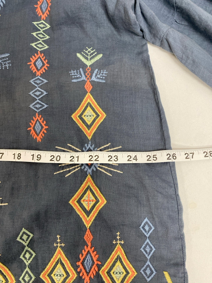 JOHNNY WAS Size L Slate Blue Embroidered Ladies Top