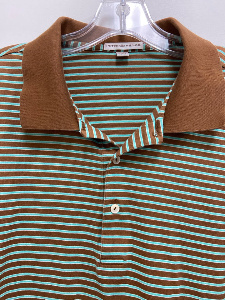 Peter Millar Size XL Brown Blue Striped Polo Men&
