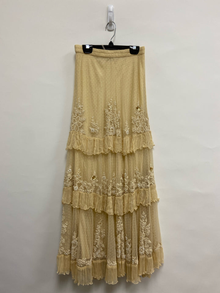 NWT Size XS Ivory Ruffles Maxi Embroidered Ladies Skirt