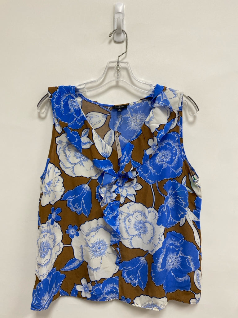 NWT Talbots Size MP Brown Blue/White Flowers Sleeveless Petite Top