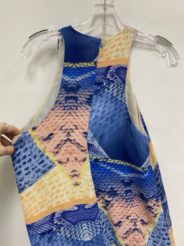 OLIVACEOUS Size M Blue Pink/Yellow Snake Print Sleeveless Ladies Dress