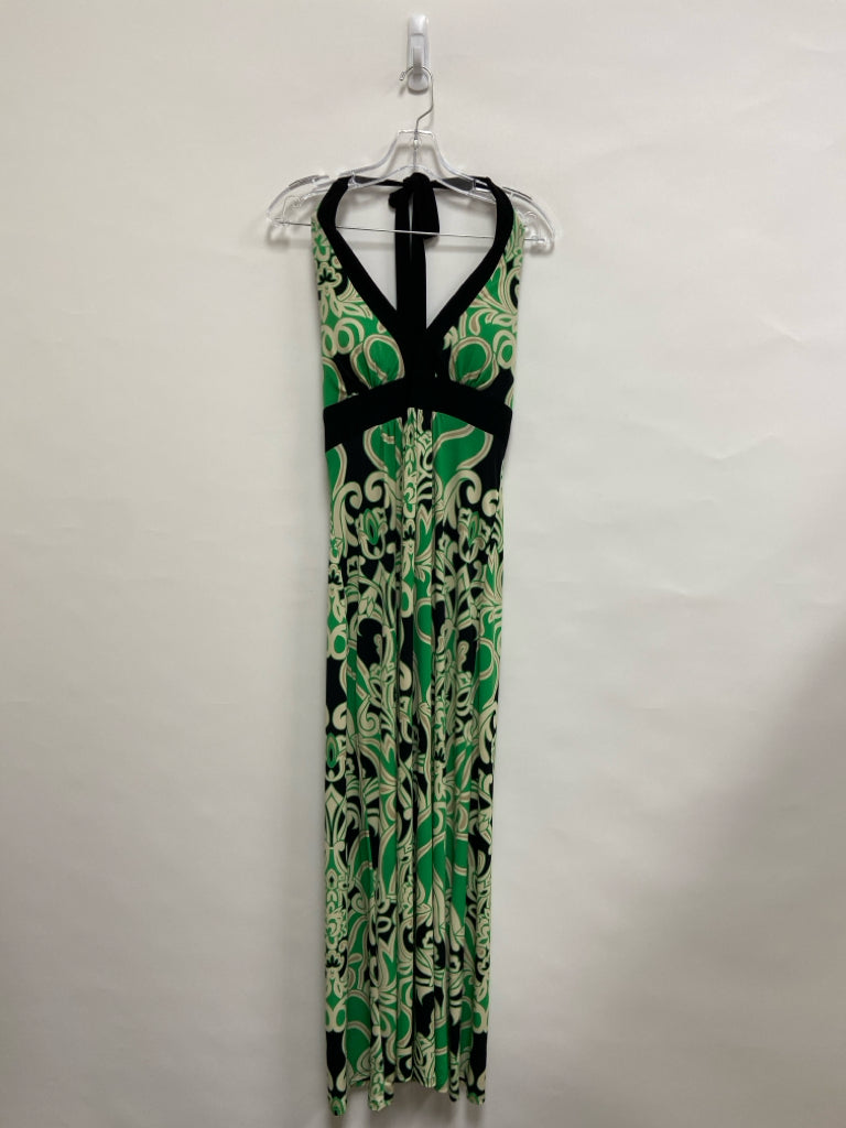 Bisou Bisou Size 10 Green/Black Cream        Damask Maxi Ladies Dress