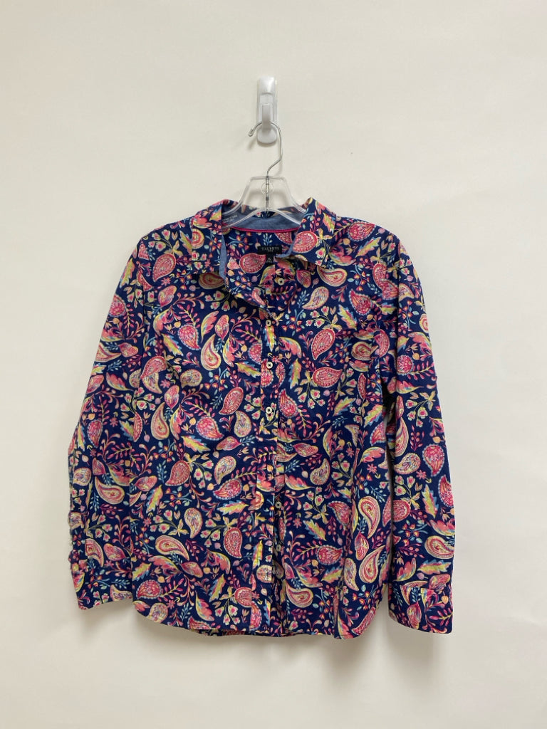 Talbots Size MP Navy Pink/Green Paisley Button Up Petite Top