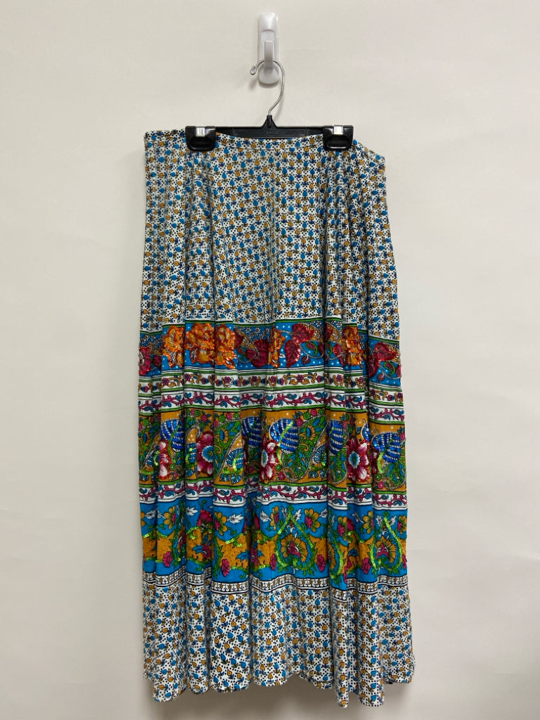 Chaudry Size S White Blue/Multi Flowers Ladies Skirt