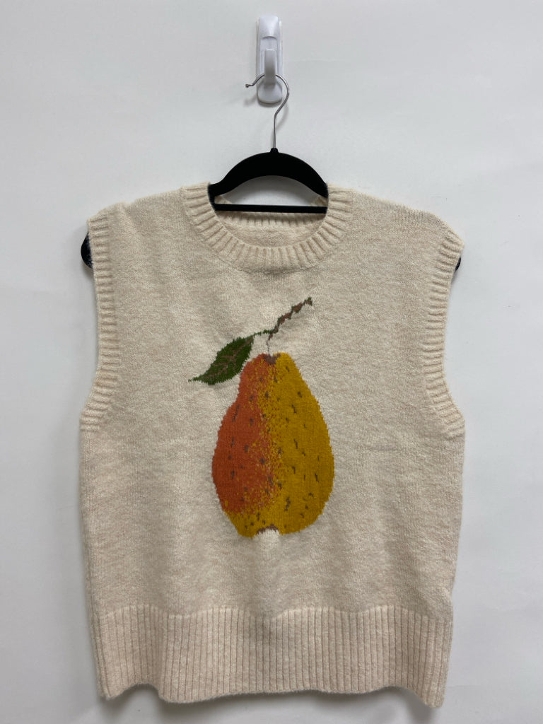 CIDER Size S Beige Orange/Yellow Pear Ladies Sweater Vest