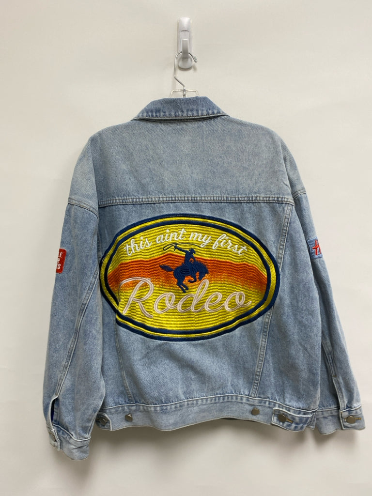 Davi&amp;Dani Size M Dusty Blue Red/Yellow Horses Embroidered Ladies Jacket