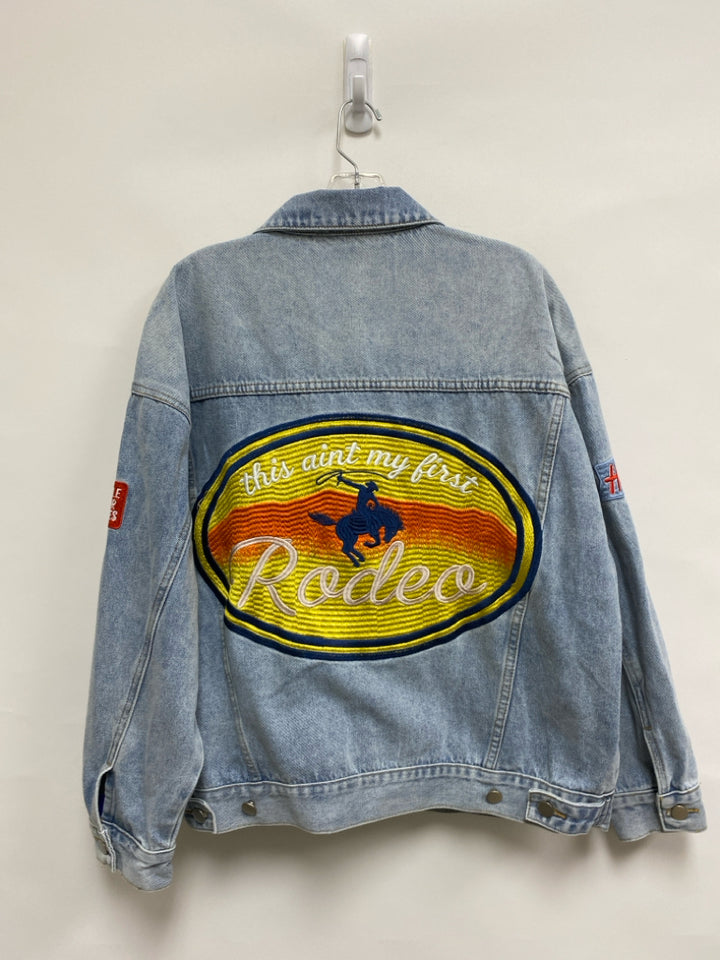 Davi&amp;Dani Size M Dusty Blue Red/Yellow Horses Embroidered Ladies Jacket