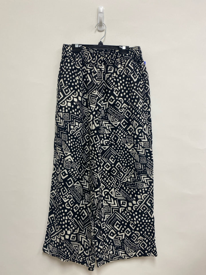 Tahari Size M Black White Print Linen Ladies Pants