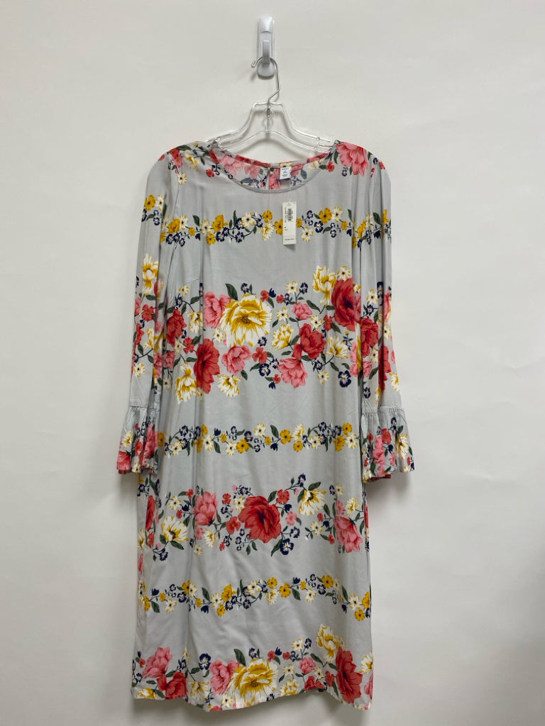 NWT Old Navy Size MT Gray/Yellow Red/Pink Flowers Long Sleeve Ladies Dress