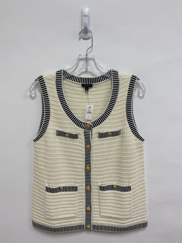 NWT Talbots Size S White Navy Trimmed Button Up Ladies Sweater Vest