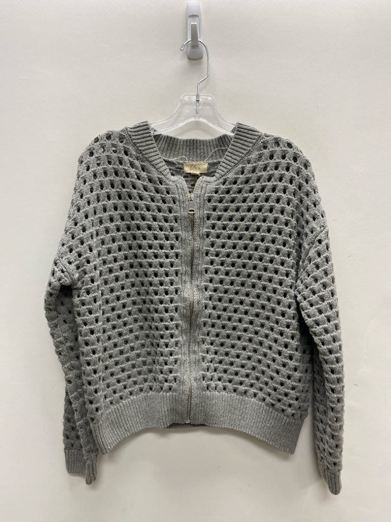 ELAN Size S Gray Perforated Zip Down Ladies Sweater