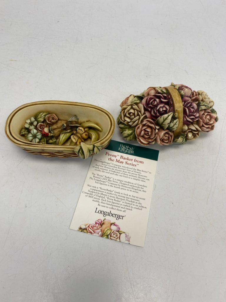 Longaberger Harmony Kingdom Peony  Basket Mini Trinket  Box