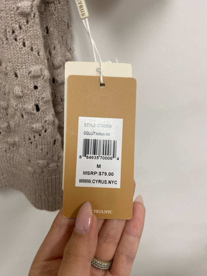 NWT cyrus Size M Taupe Swiss Dot Cardigan Crochet Ladies Sweater