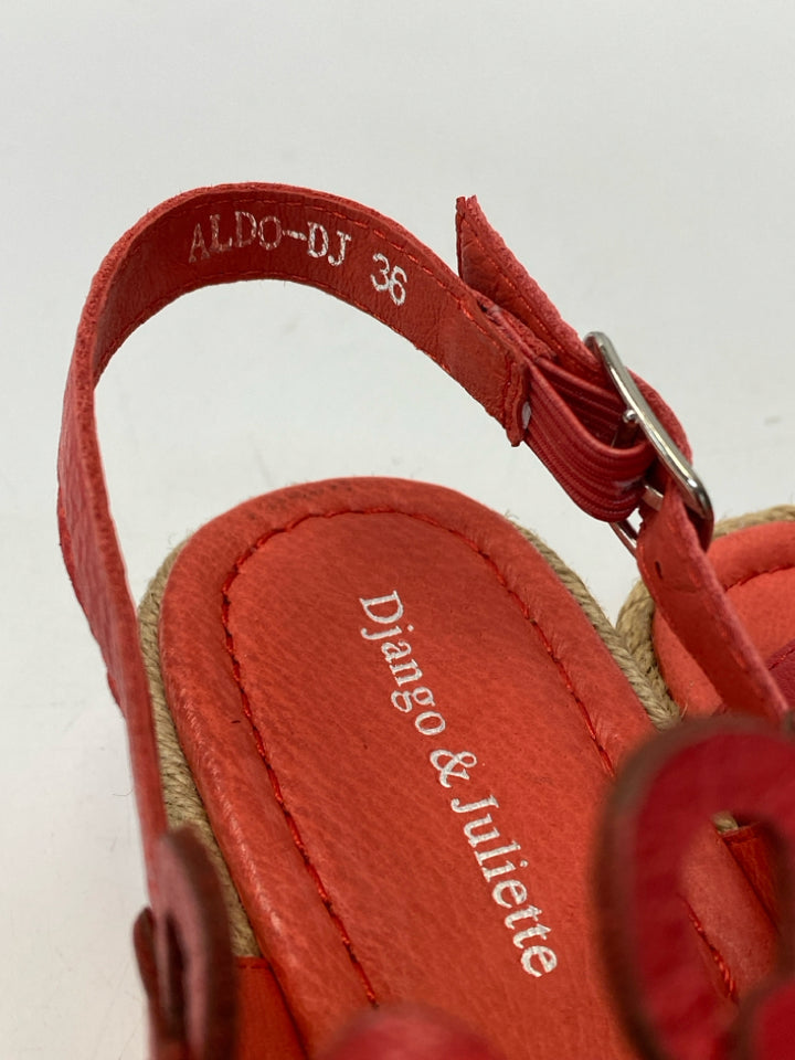 NWOT Django &amp; Juliette  Size 36 Red Flower(s) Sandals