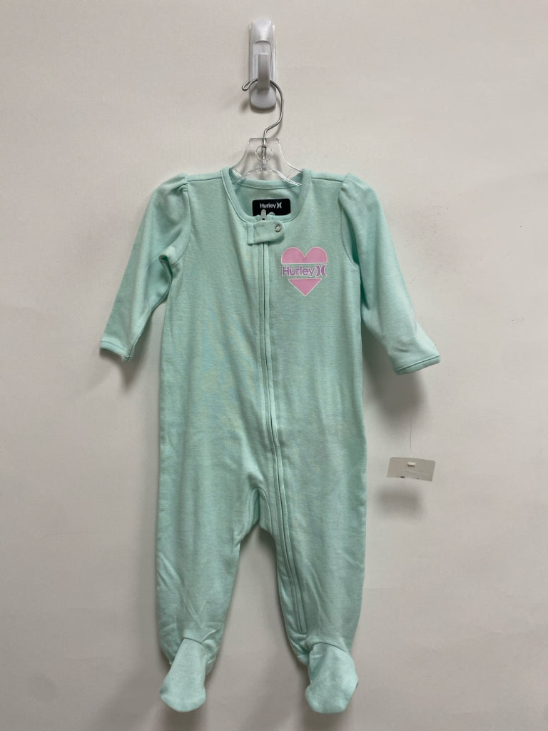 NWT Hurley SIZE 6M Pale Aqua Pink Hearts Girl&