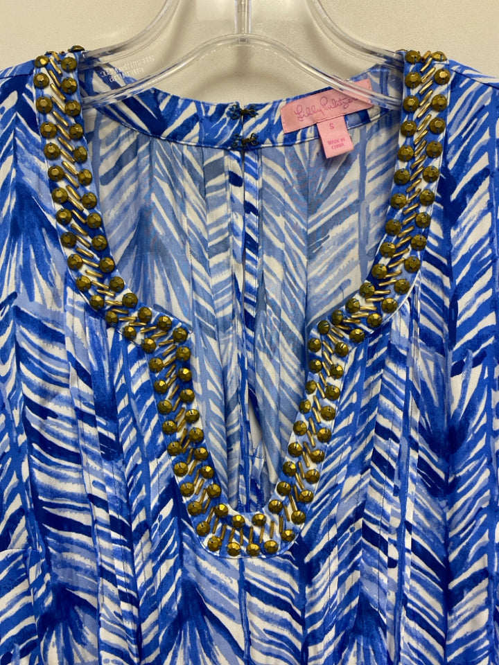 LILLY PULITZER Size S White/Blue Navy V Neck Silk Ladies Romper