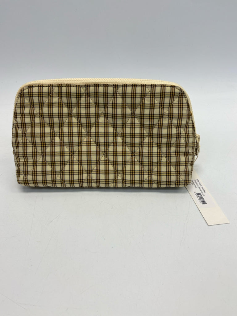 NWT Loeffler Randall Pale Yellow Brown Plaid Frances Cosmetic Pouch