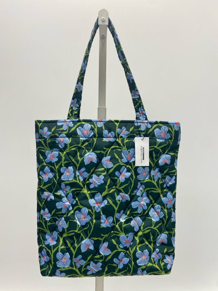 NWT Vera Bradley Dark Green Blue Flower(s) Nylon Tote Bag