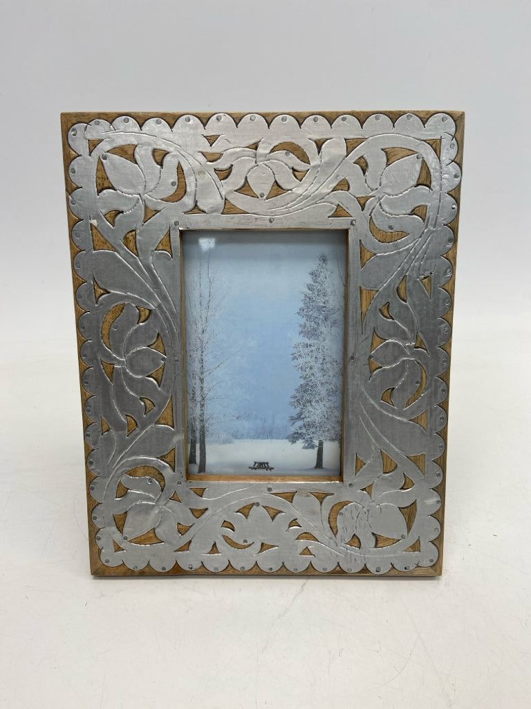 Tan Silver Wood/Metal Frame