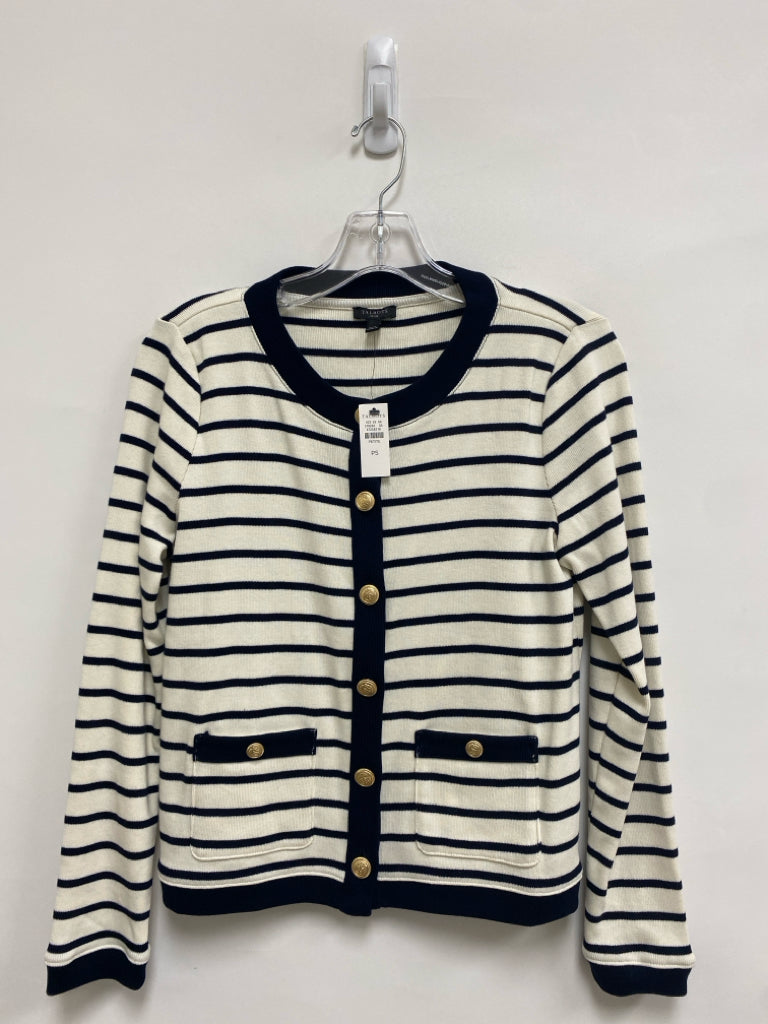 NWT Talbots Petite Size SP White Navy Striped Button Up Petite Sweater