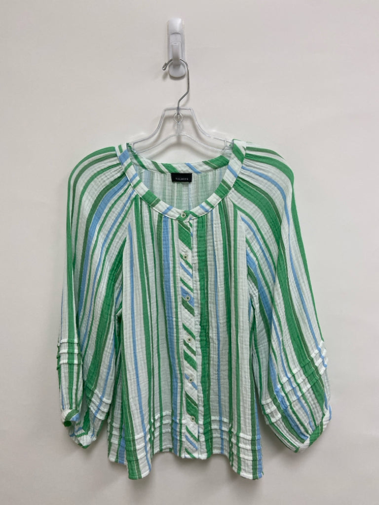 Talbots Size L White Green/Blue Striped Ladies Top