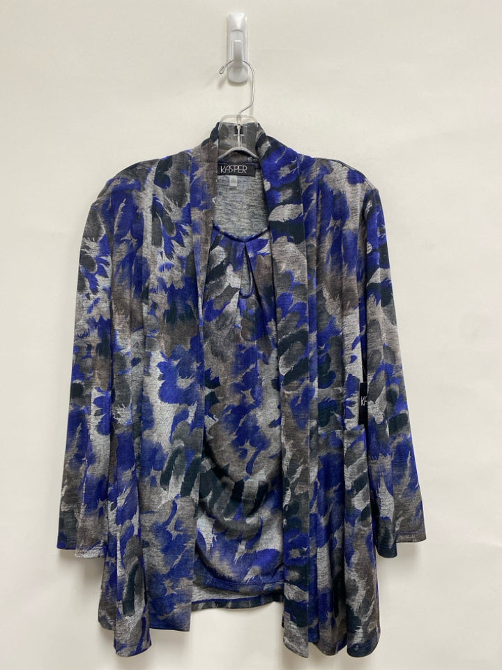 NWT Kasper Size S Gray Blue Abstract Drape Ladies Top