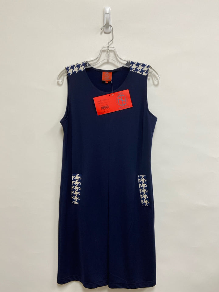 NWT Tracy Negoshian Size M Navy/White Houndstooth Sleeveless Ladies Dress