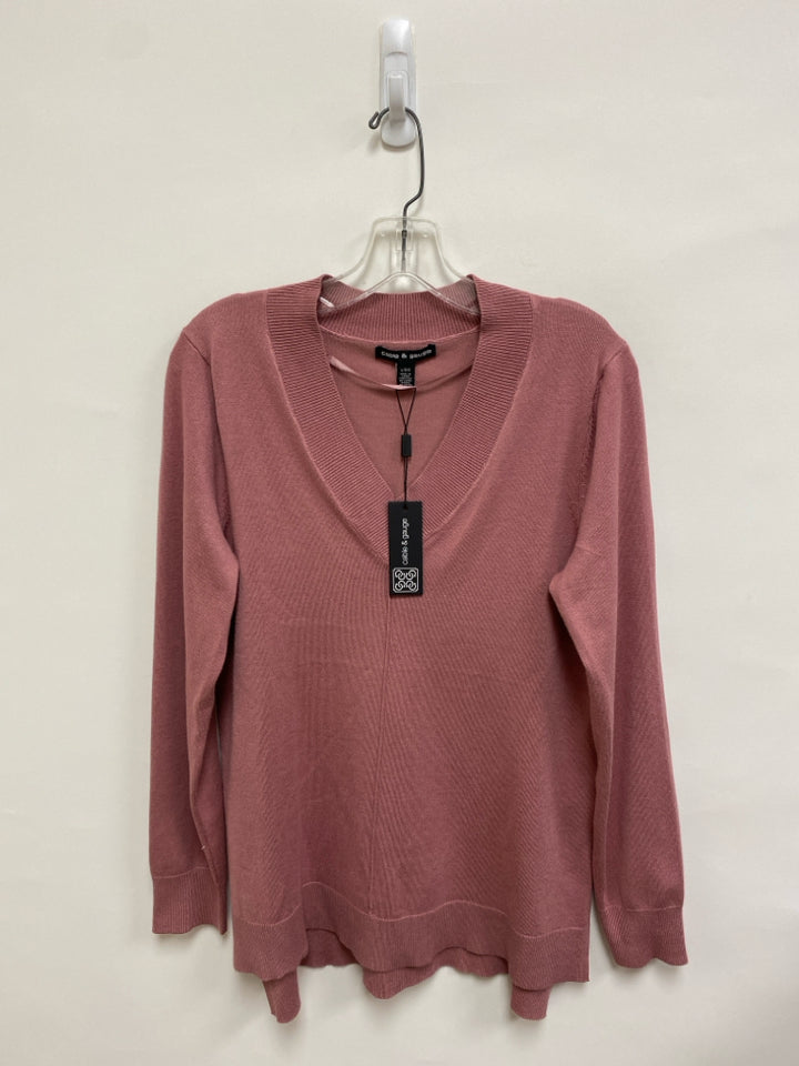 NWT Cable&amp;Gauge Size L Dusty Rose V Neck Ladies Sweater