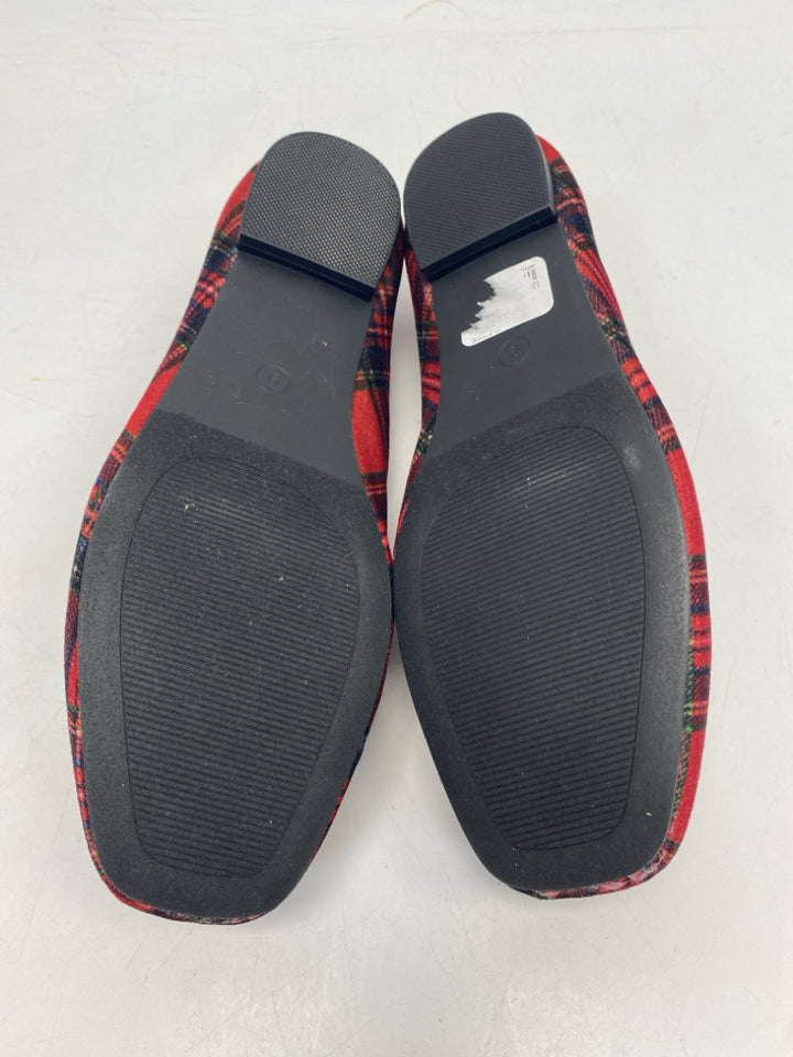 NWOT US Shoe Size 9 Red Multi-Color Plaid Flats