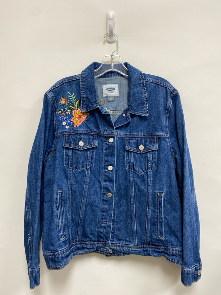 Old Navy Size XL Denim Multi Color Embroidered Button Up Ladies Jacket