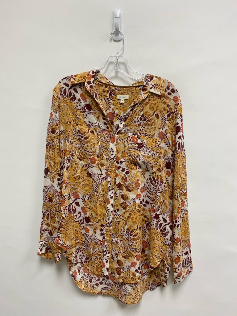 Pilcro Size XS Peach Burgundy/White Floral Ladies Top