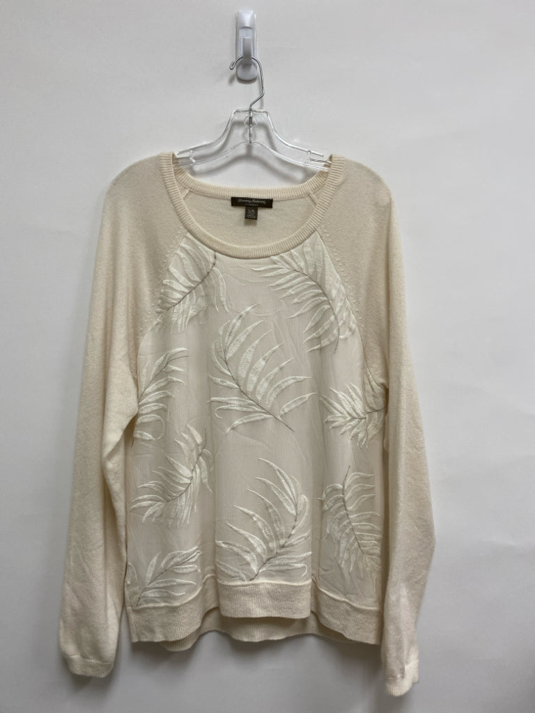 Tommy Bahama Size L Cream Leaves Embroidered Ladies Sweater