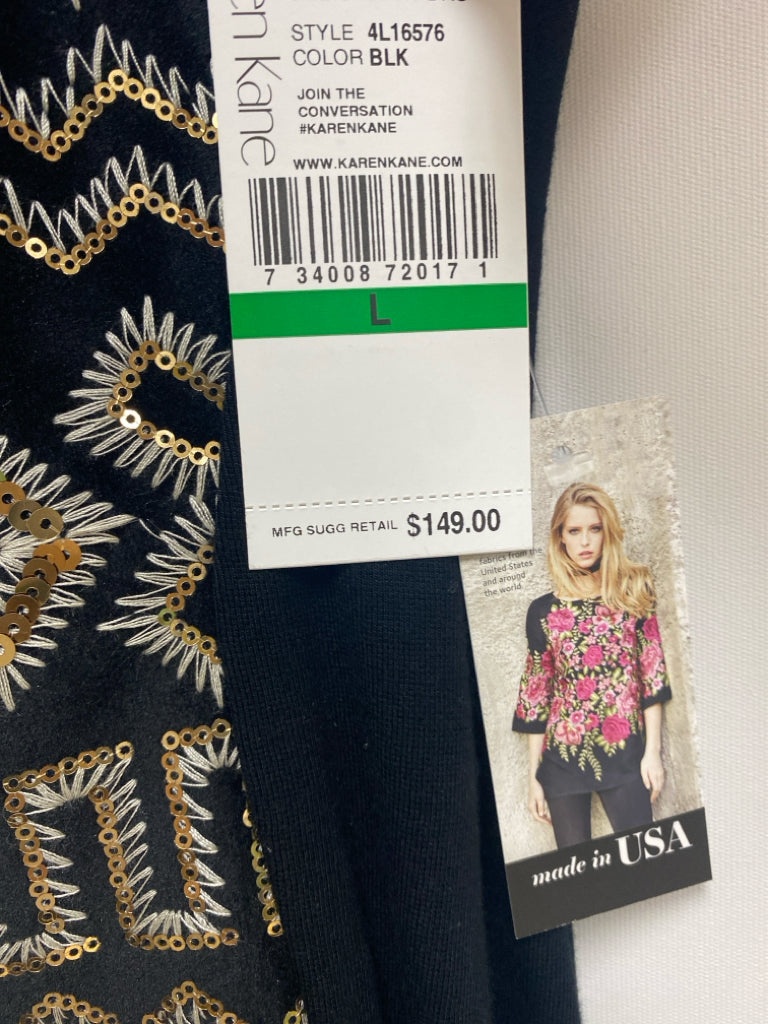 NWT Karen Kane Size L Black White/Gold Sequins Sleeveless Ladies Dress