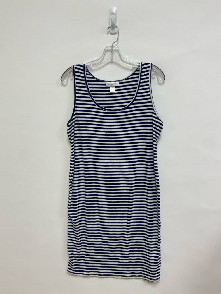 Motherhood Size XL White/Navy Stripes Sleeveless Maternity Dress