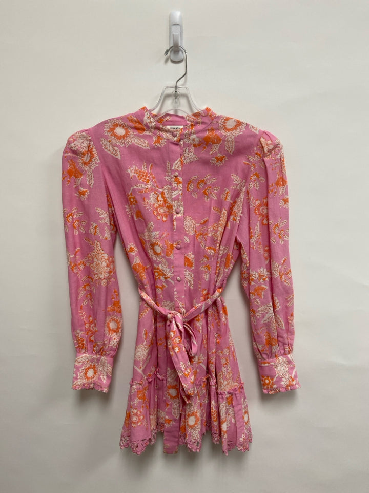 Size M Pink Coral/Cream Floral Button Up Ladies Dress