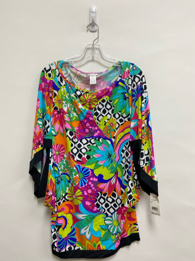 NWT Trina Turk Size L White Blue/Multi Floral Ladies Top