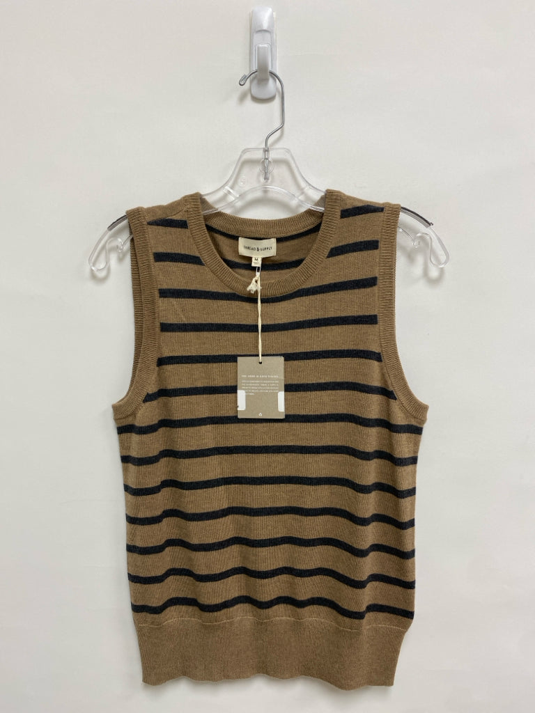 NWT THREAD+SUPPLY Size M Brown Black Stripes Sleeveless Ladies Sweater