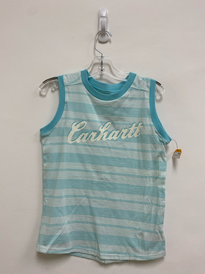 NWT Carhartt SIZE 8 Aqua Pale Blue Stripe Sleeveless Girl&