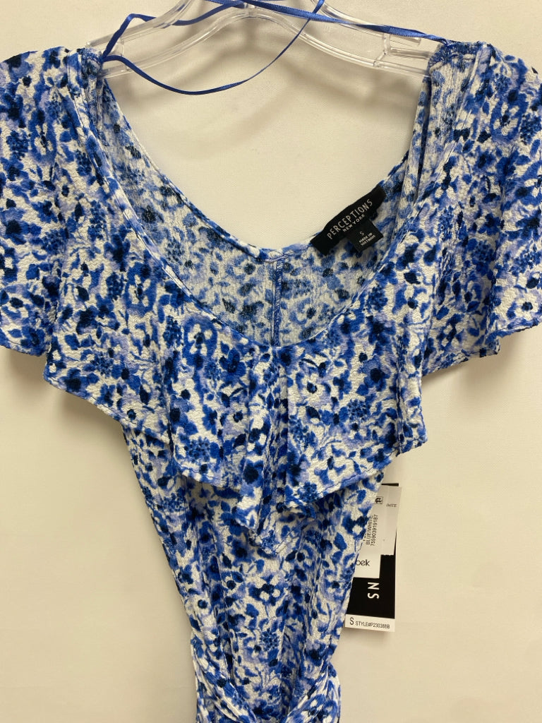 NWT PERCEPTIONS Size S Blue White Floral Ladies Dress