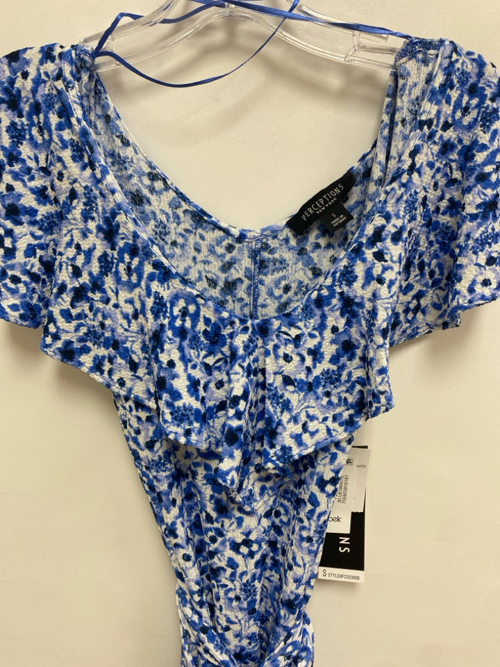 NWT PERCEPTIONS Size S Blue White Floral Ladies Dress