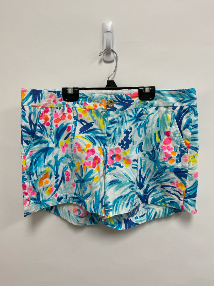 LILLY PULITZER Size 10 White/Blue Neon/Multi Abstract Ladies Shorts