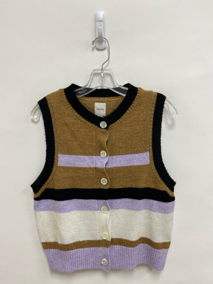 Maeve Size M Brown/Black Lavender/White Striped Button Up Ladies Sweater Vest