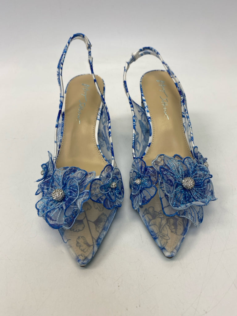 Betsey Johnson  Size 9.5 Blue White Flower(s) Sheer Heels
