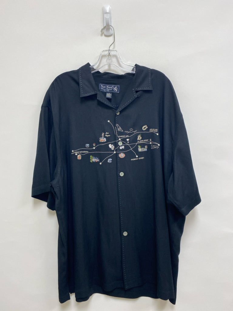 Nat Nast Size XL Black Multi Color Embroidered Silk Men&