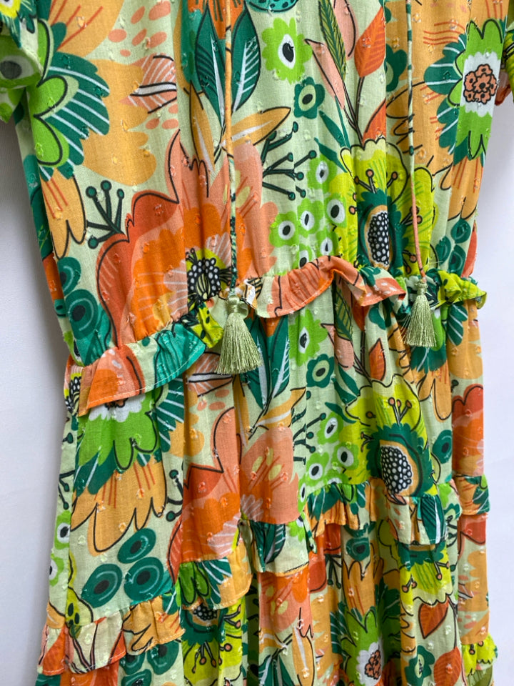 maude vivante Size S Green/Yellow Orange/Black Floral Maxi Ladies Dress