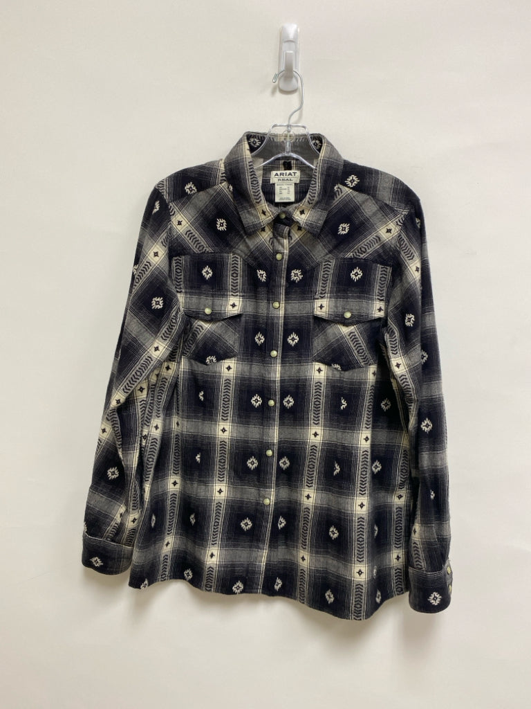 Ariat Size XL Black Cream Plaid Flannel Ladies Top