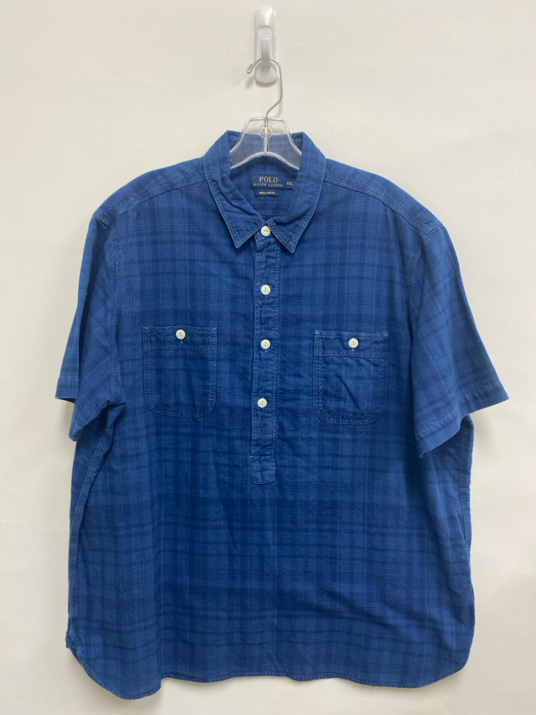 Polo Size XXL Blue Plaid Quarter Button Men&